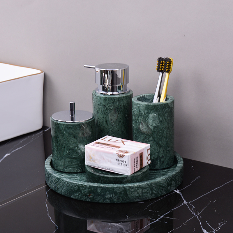 Marble green bathroom wash kit wash table tray lotion bottle cotton swab jar bathroom three four piece set ins
