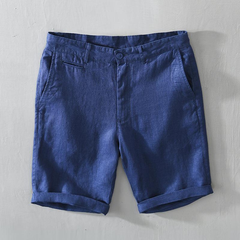L8216 Pure Linen Thin Breathable Shorts Men's Loose Casual Beach Casual Pants Men's One-Piece Hair
