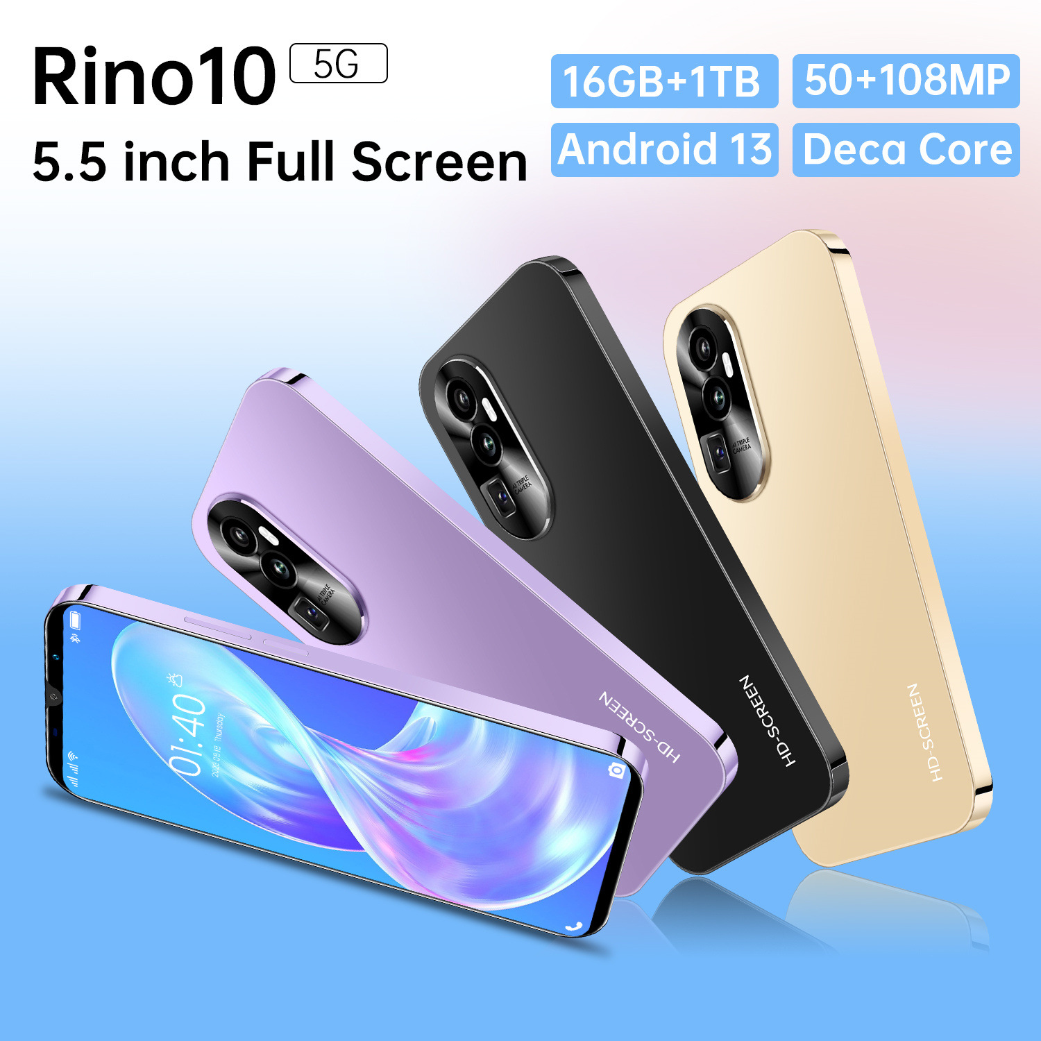 2023 new Rino10 cross-border mobile phone 1+8G foreign trade 5.0-inch Android smartphone factory wholesale