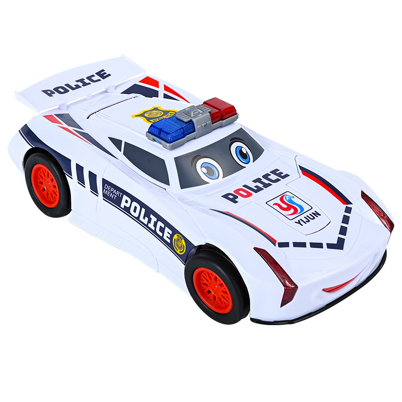 New White Police car deformation robot toy light music Universal walking car model stall wholesale