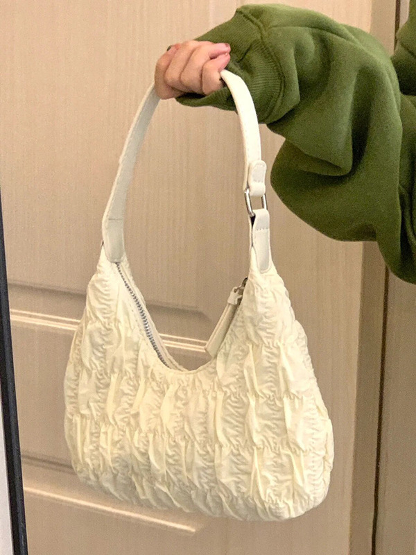 シュークリームバッグ少女雲のしわハンドバッグ秋ファッション布バッグ片肩餃子甘いクール脇下バッグ|undefined