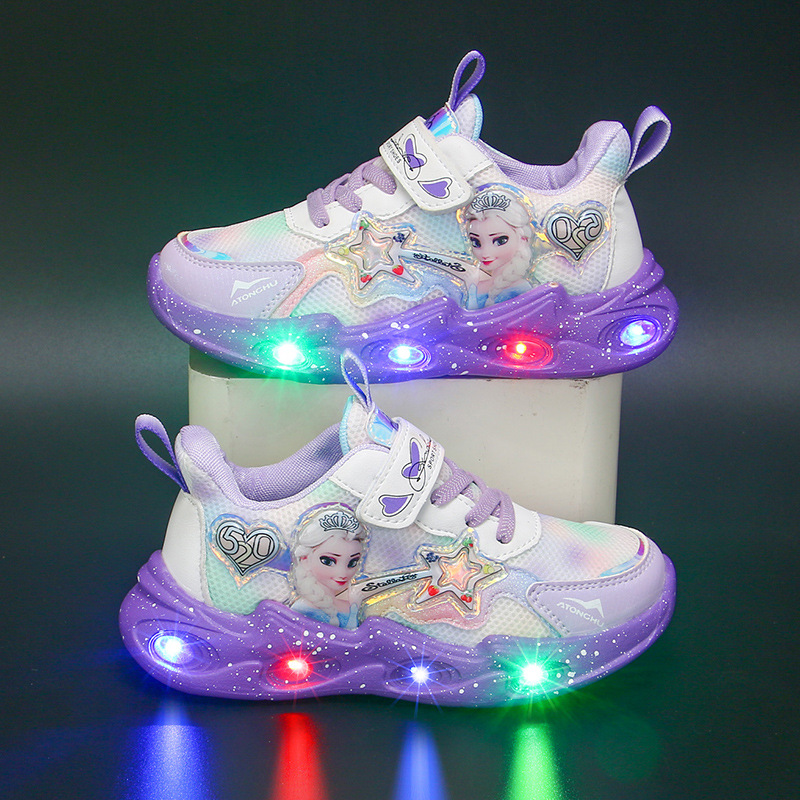 Wholesale Girls Shoes with Light 2024 Autumn New Mesh Breathable Children's Sneakers All-match Girls Princess Shoes