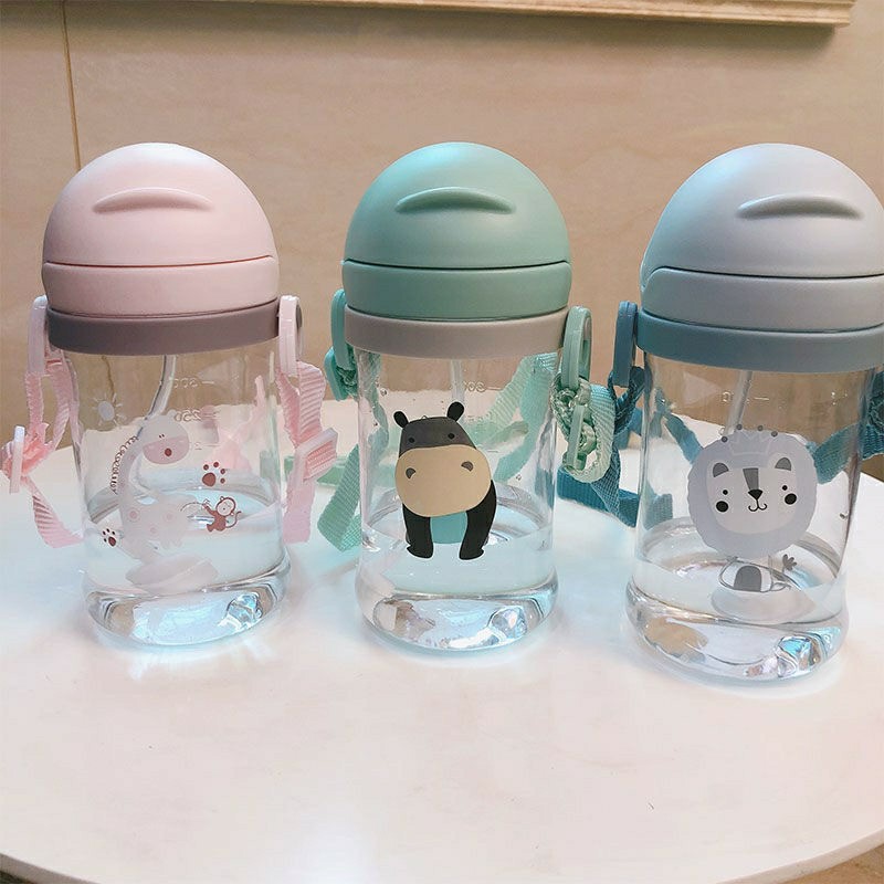 Cartoon Children's Strap Water Cup with Scale Drop-proof Suction-proof Water Cup Kindergarten Baby Drinking Water Cup