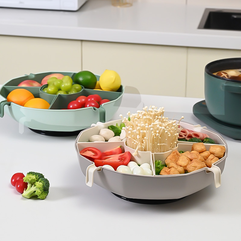 Rotating hot pot draining basket household compartment draining basket double-layer fruit plate draining basket hot pot compartment side dish