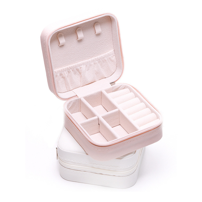 Simple portable palm jewelry box European and American ring earrings storage box zipper flip travel small jewelry bag box