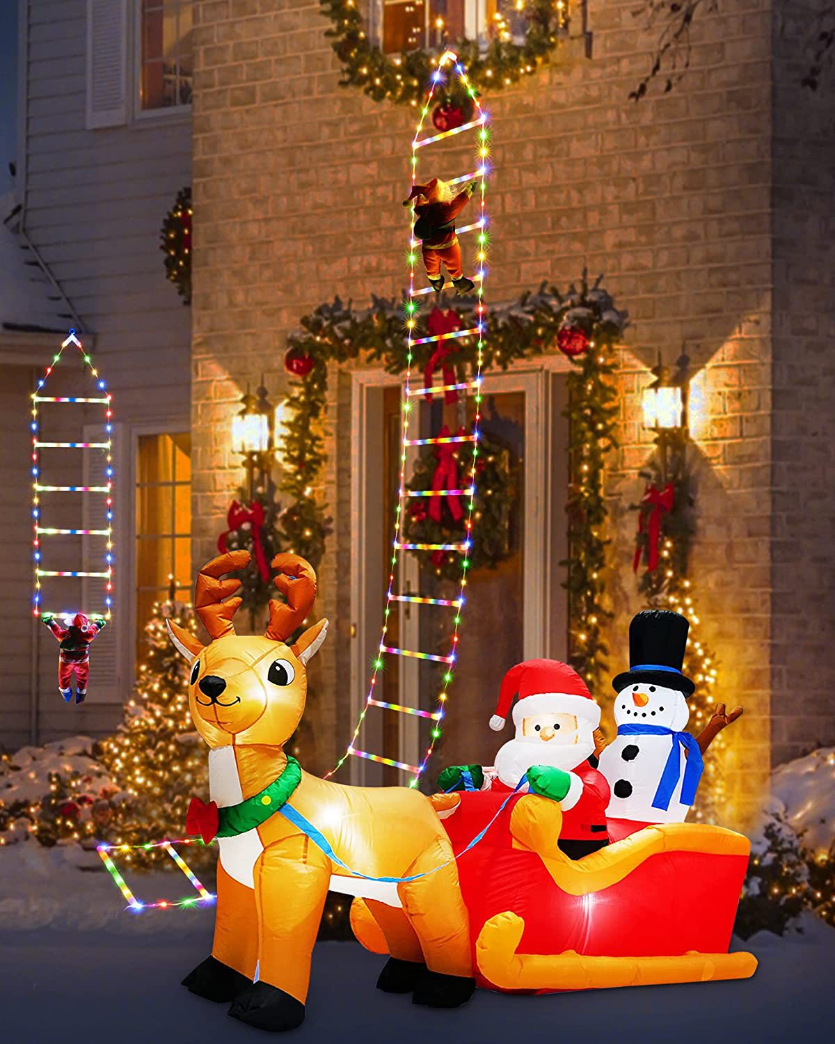 LED Weihnachtsleiter Lichtleiste Zubehör Klettern Weihnachtsmann für Innen- und Außenbereich Weihnachtsdeko Lichtzubehör_voghion.com