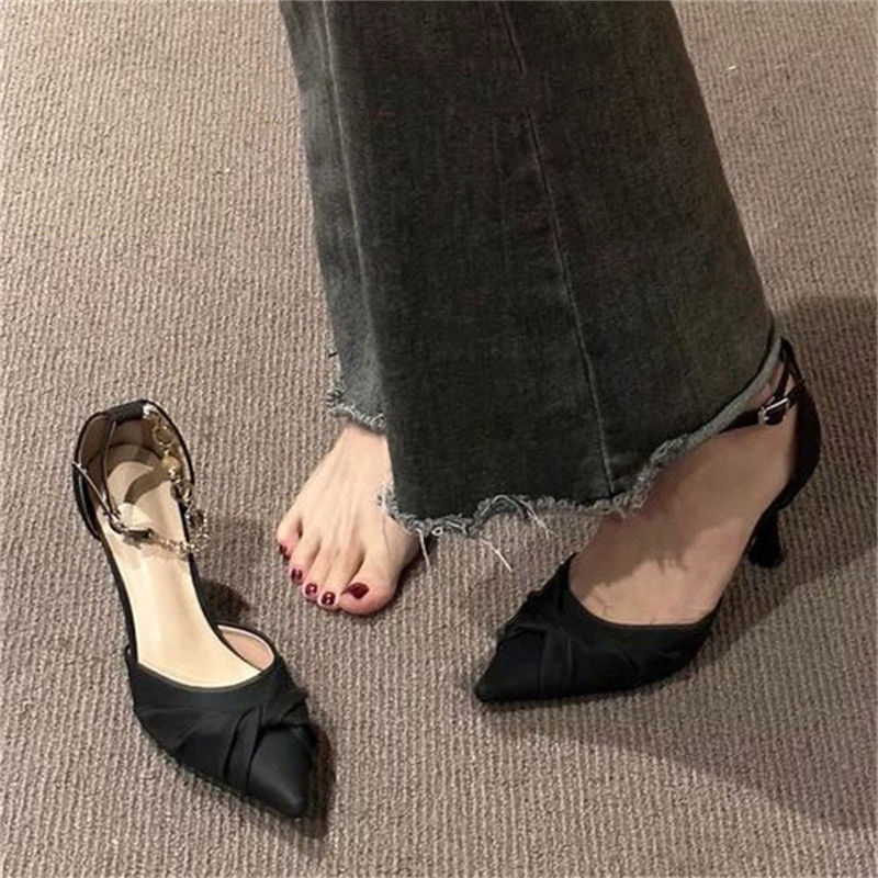 Elegant French style niche stiletto heel bridesmaid high heels women's Pearl fairy style matching skirt small heel versatile fashion single-layer shoes
