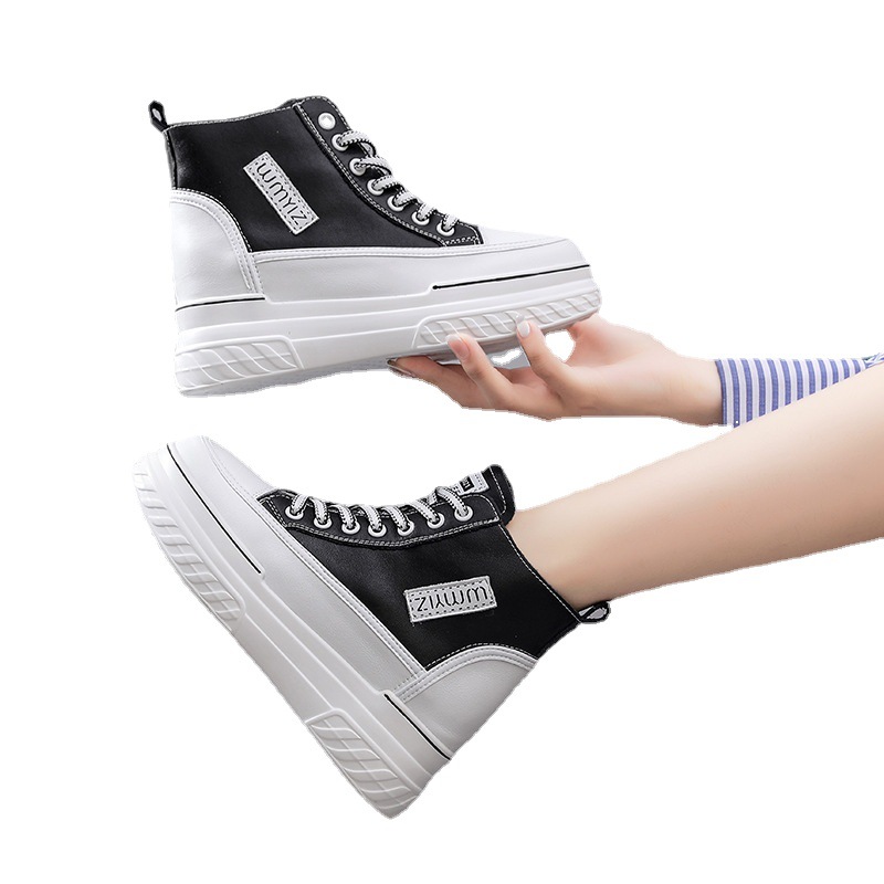 Factory Direct Supply Internal Increase Leather White Shoes Women's 2022 Autumn and Winter New All-match Korean Style Thick Bottom Loaf Casual Shoes