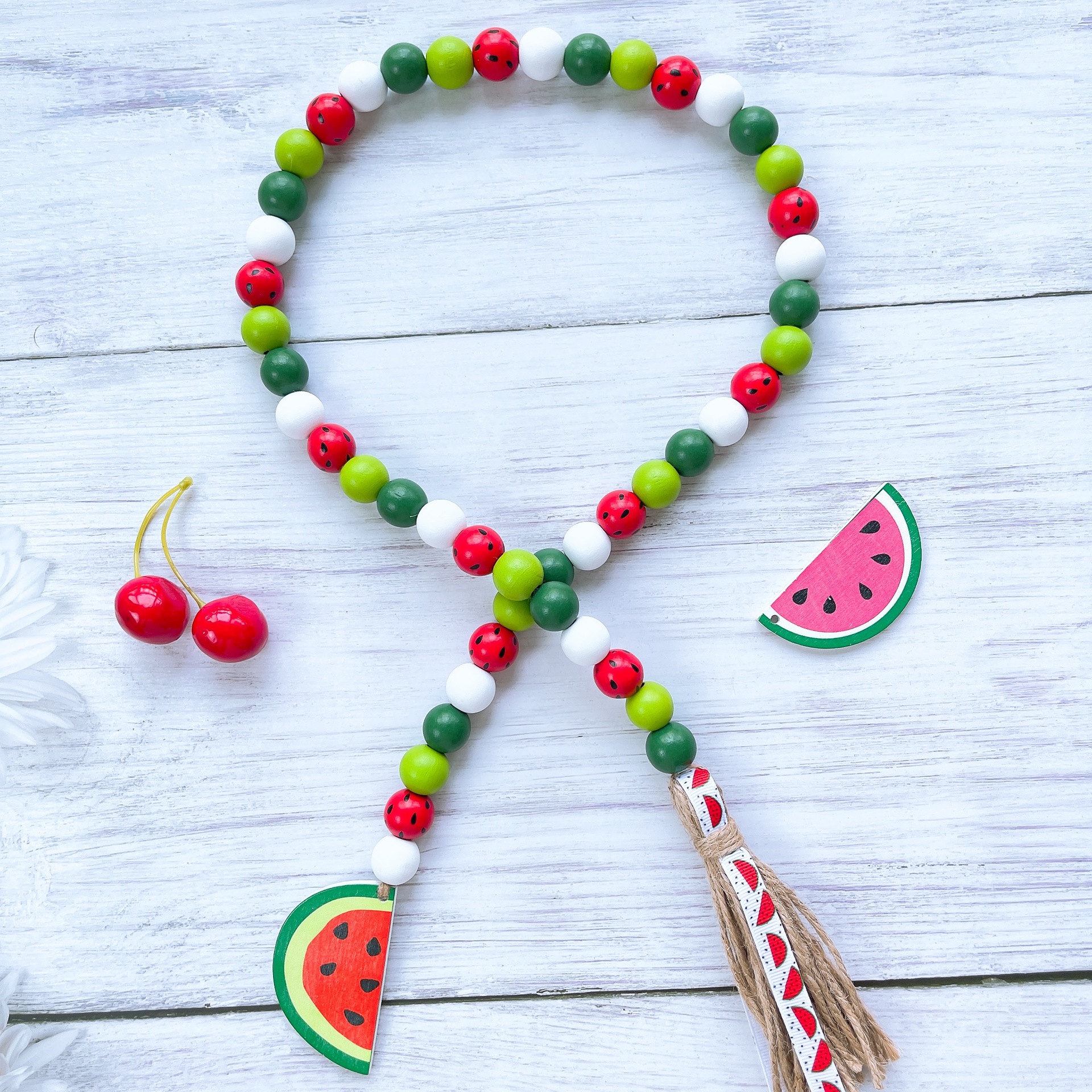 ins decoration Nordic style watermelon fruit wooden beads creative hemp rope tassel beads children's home decoration hanging ornaments
