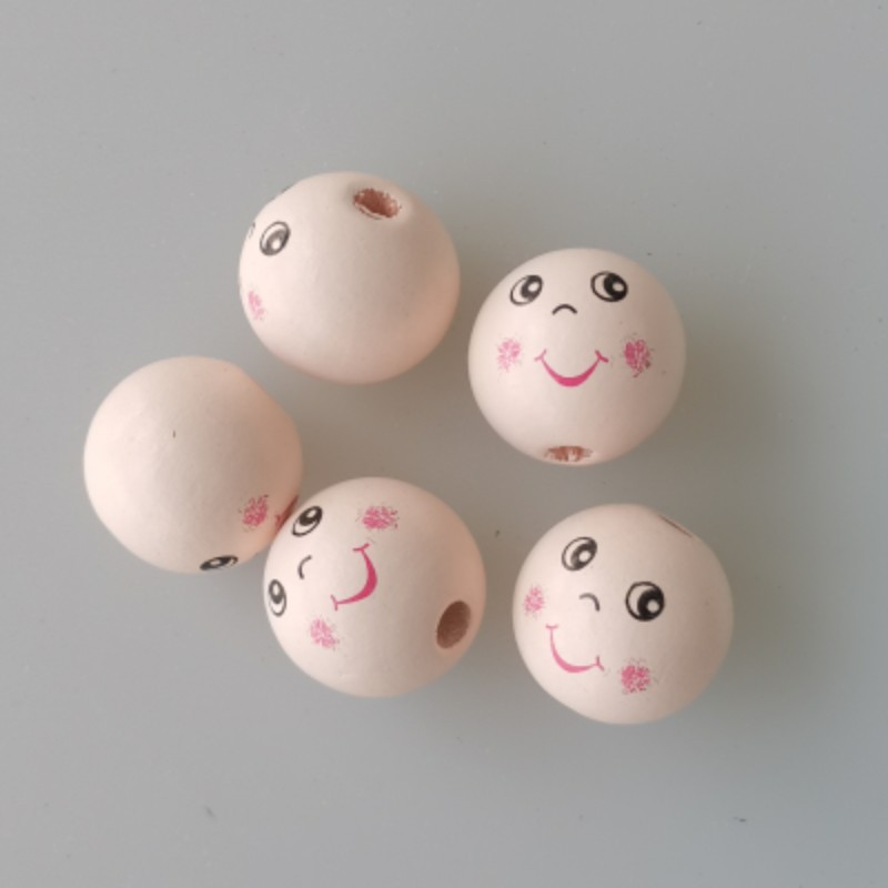 Cute Smiley Wooden Beads Cartoon Round Decorative Pendant Cartoon Toy Ball Filling Ball Creative Wooden Products Wholesale