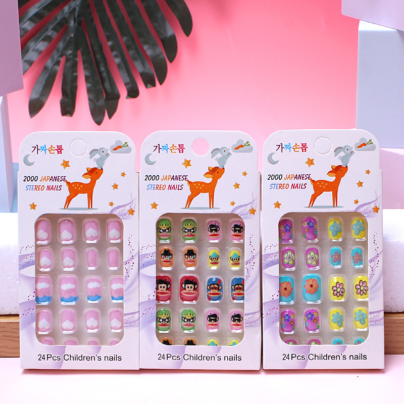 24 Pieces of Children's Nail Art Finished Fake Nail Patch Nail Patch Adhesive Patch Internet Celebrity Jewelry Wearable Nail Patch