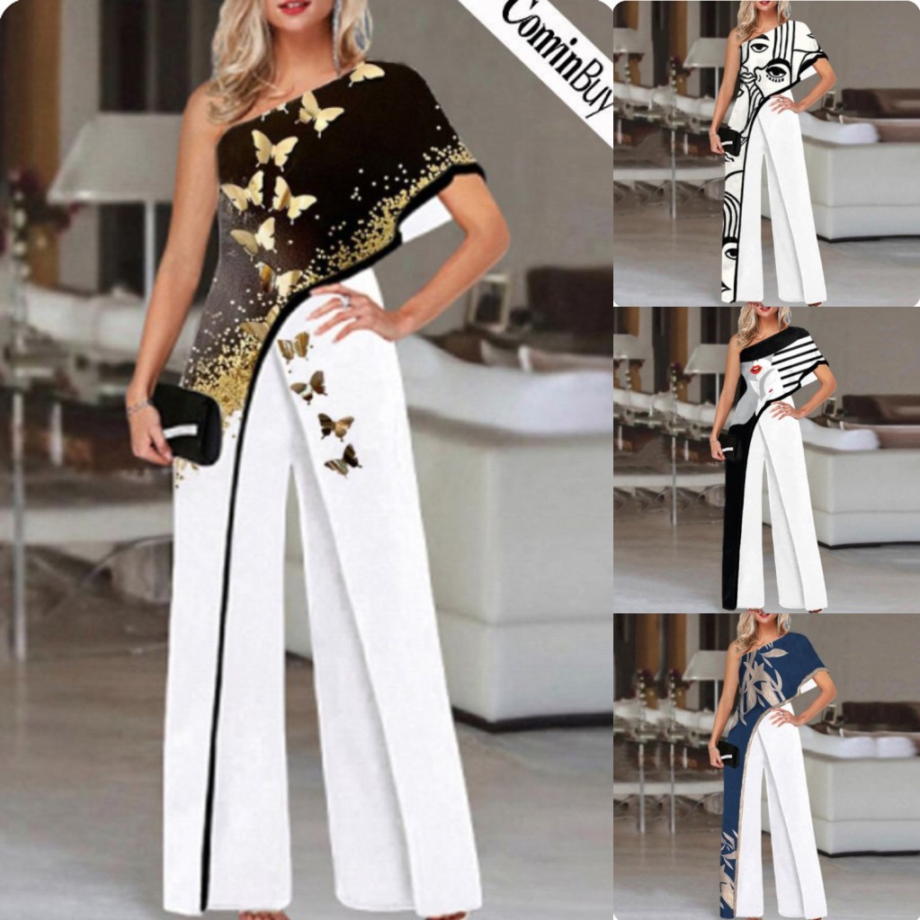 2024 spring and summer Europe and the United States cross-border Amazon independent station wide leg pants fashion printed pattern jumpsuit