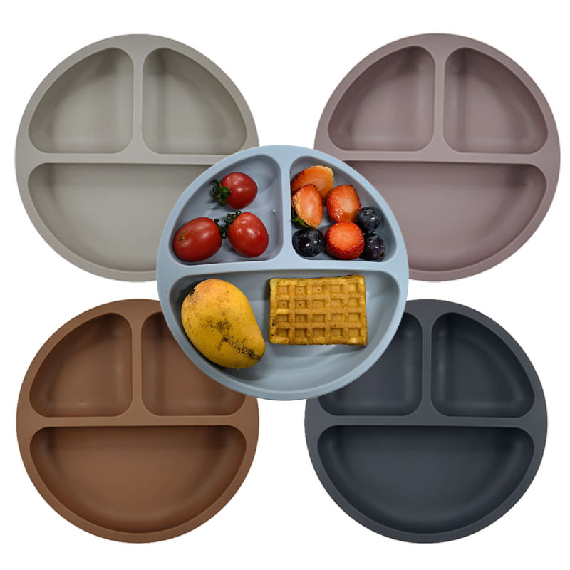 Amazon Explosions Children's Silicone Dinner Plate Infant Feeding Tableware Baby Food Supplements Split Sucker Smiley Dinner Plate
