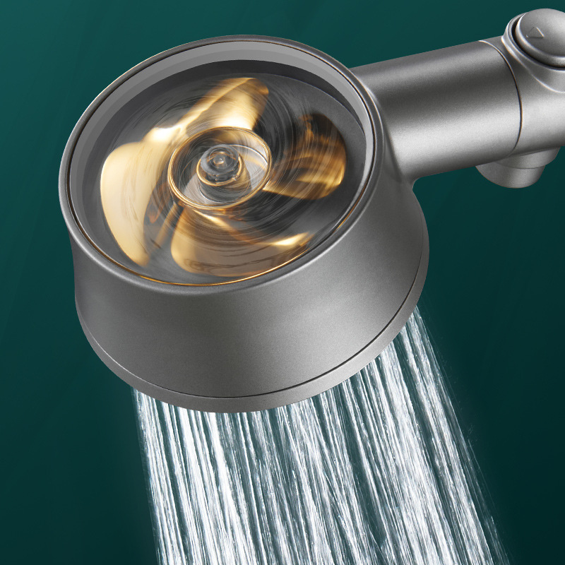 Curved Handle Turbocharged Shower Multi-functional Five-speed Water Stop Shower Head Household Water Heater Large Outlet Bath Nozzle