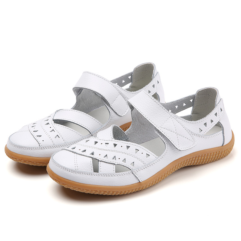 Cross-border plus size summer new women's sandals hollow hole shoes foreign trade leather casual women's shoes nurse white shoes