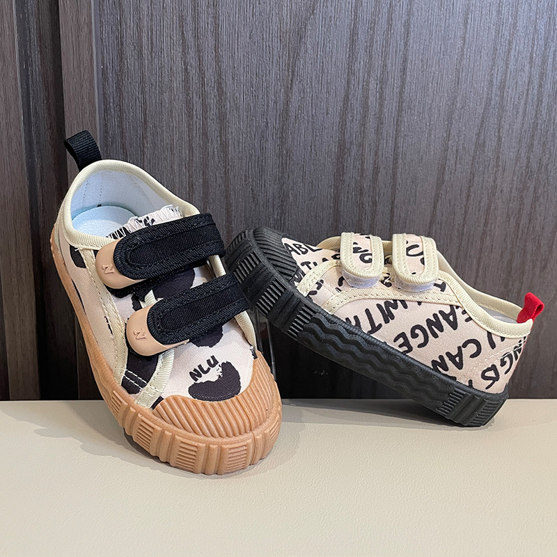 Nanlu Korean Style Casual Children's Shoes INS Graffiti Velcro Biscuit Shoes Kindergarten Middle School Children's Canvas Student Shoes