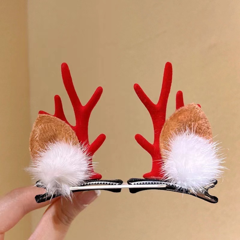 2023新しいクリスマスの鹿の角のヘアピンの女性の立体のぬいぐるみのトップは子供のかわいいヘラジカのアヒルの口を挟んで赤ちゃんの装飾を挟みます。|undefined