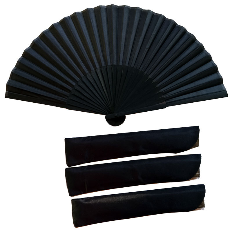 In stock cross-border bamboo fan handle black bone black silk fan cool silk fan dark Loli