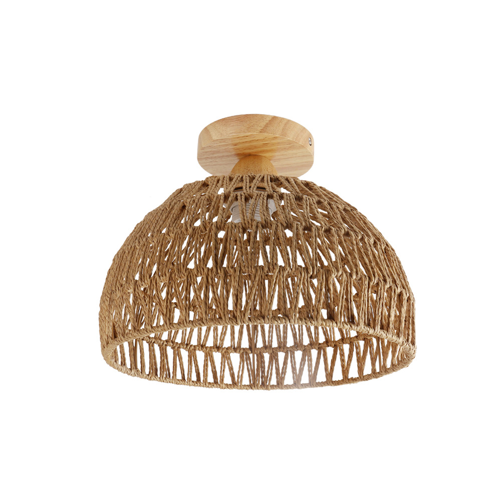Cross-border semicircle cage Amazon country retro ceiling lamp industrial wind bedroom American paper Rattan woven ceiling lamp