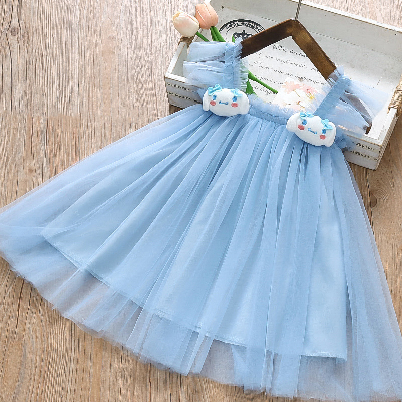 2025 New Small Flying Sleeve Girl's Mesh Skirt dress Western Style Summer Wear Thin Strap Princess Mesh Skirt