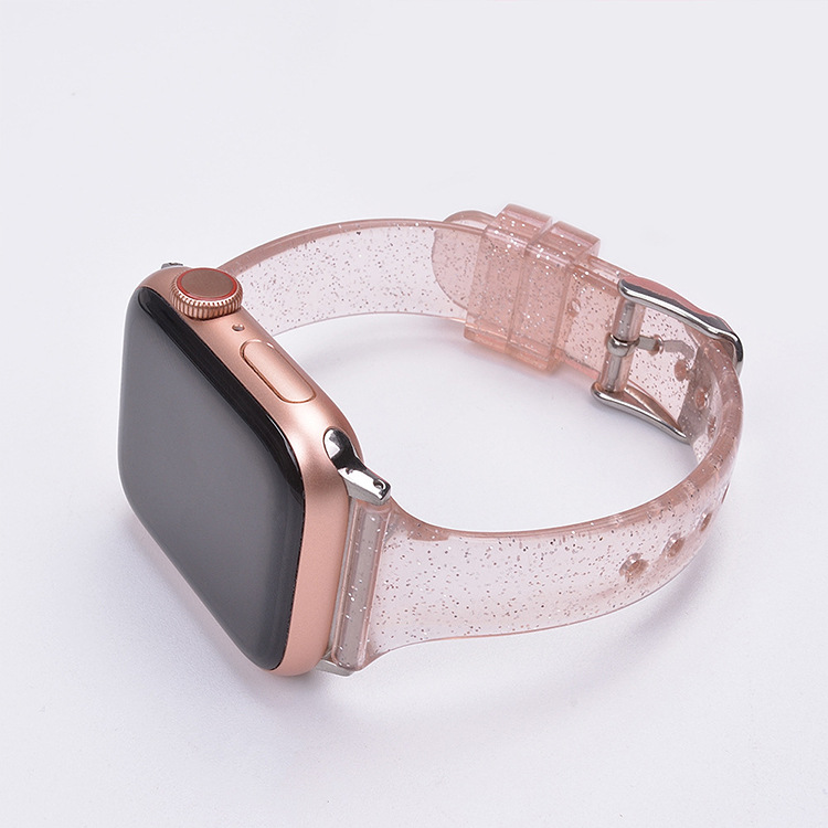 Suitable for Apple transparent watch strap Apple watch transparent glitter small waist TPU silicone soft rubber strap