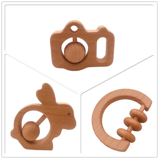 Factory spot Amazon baby learning to climb and grasp Beech toys wooden car puppy car toy rattle