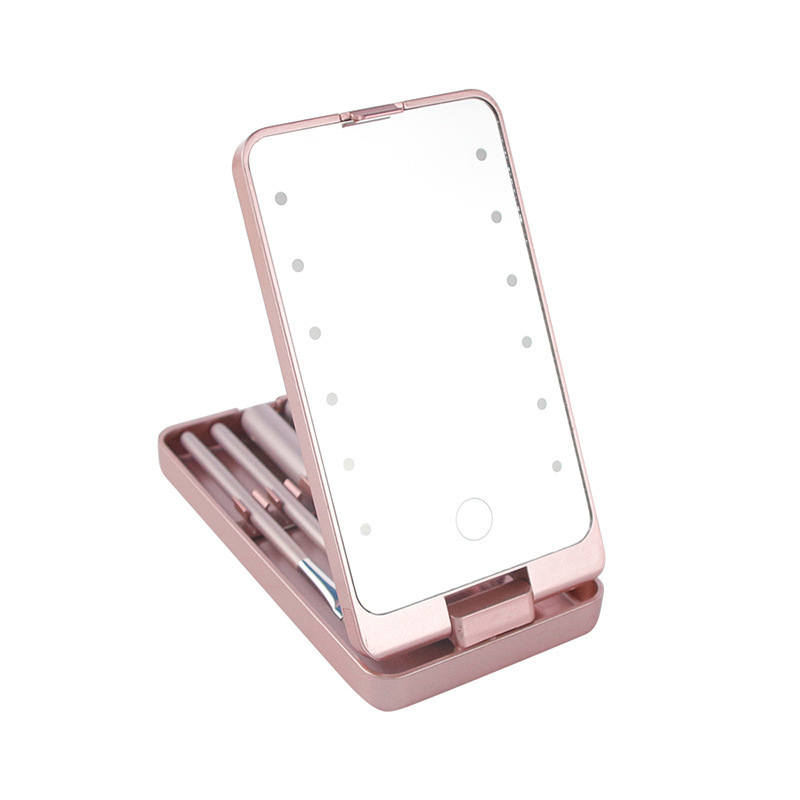 Cross-Border led makeup mirror with light small mirror portable mini portable mirror dressing mirror desktop folding mirror