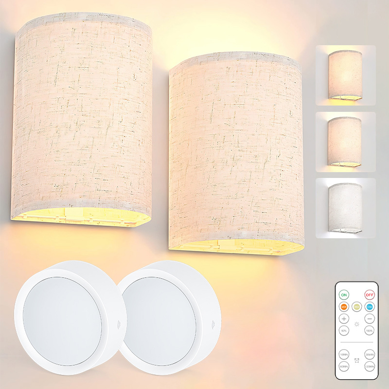 Cross-Border 3-color fabric wall lamp wiring-free magnetic dimmable remote control bedside corridor living room color atmosphere night light