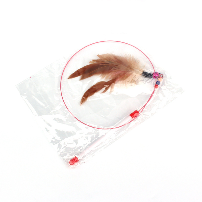 Factory direct long rod steel wire cat stick feather Bell cat stick replacement head interactive self-Hi bite resistant cat toy