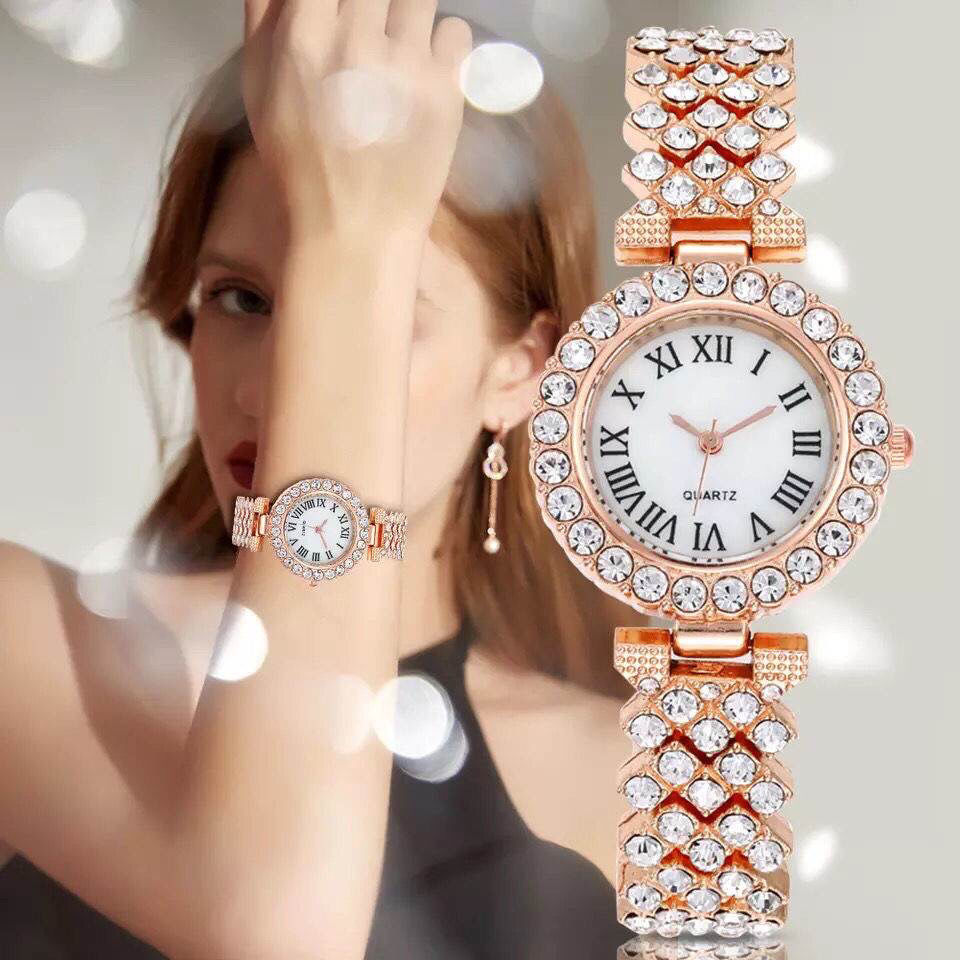 TikTok Explosions Fashion Roman Pattern Diamond Women's Watch Women's Watch Quartz Watch Bracelet Women's Watch Manufacturers Spot