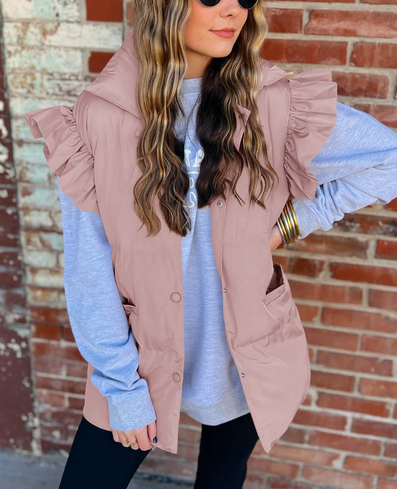 Grenzüberschreitende europäische und amerikanische Herbst- und Winterneuheiten mit lockerer Tasche und Baumwollpolsterung, fliegende Ärmel, elegante Weste, Stehkragen, Mode, Einreiher_voghion.com