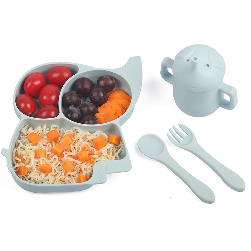 8-piece Children's silicone tableware set elephant silicone plate bowl bib Cup spoon Fork set silicone tableware