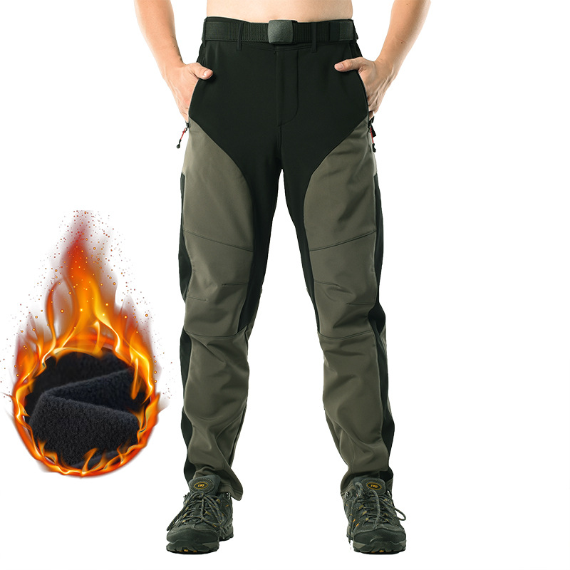 Winter Outdoor Soft Shell Charge Pants Men's Fleece-lined Thickened Water-repellent Skiing Climbing Pants Warm Sports Pants