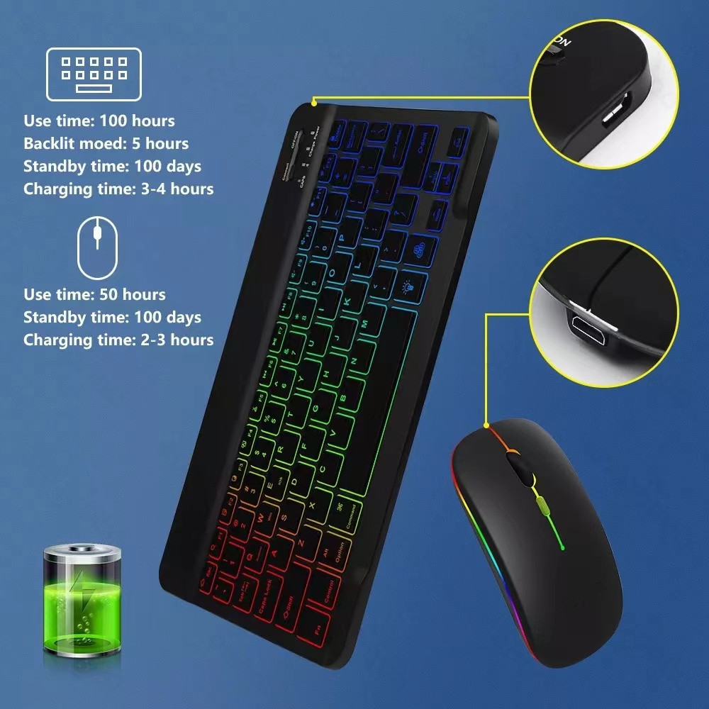 For ipad Backlit Bluetooth keyboard tablet Laptop Tablet Keyboard 10 inch colorful luminous Bluetooth keyboard