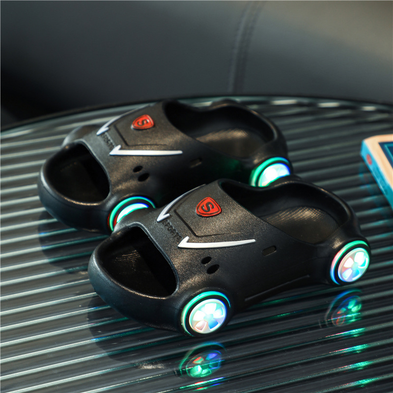 Children's Slippers Summer Slippers for Boys and Girls Luminous Light-up Sports Car Indoor and Outdoor Wear Soft Bottom Non-slip Small and Medium-sized Children's Baby Sandals