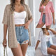 Real shot 2024 spring and summer European and American hollow short-sleeved knitted cardigan holiday sun protection shirt women's clothing