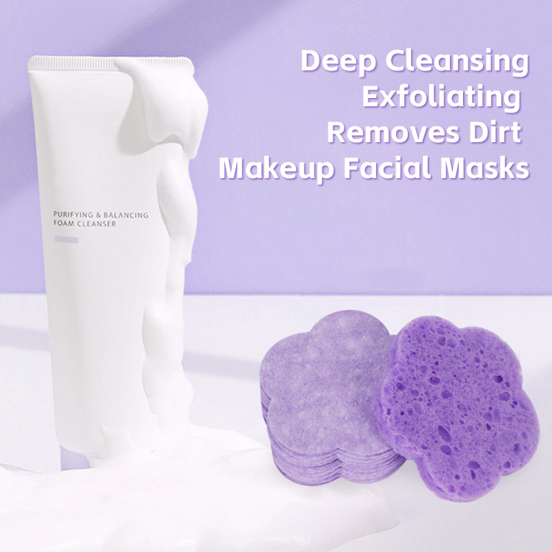 Compressed degradable wood pulp cotton face washing puff thickened flower-shaped purple face washing sponge thickened when exposed to water cleaning face puff