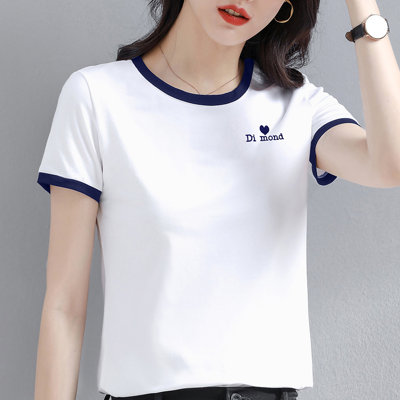 Sports Casual Short-sleeved White T-shirt Women's Stretch Summer Modal T-shirt 2025 New Color-matching Mother Round Neck Top