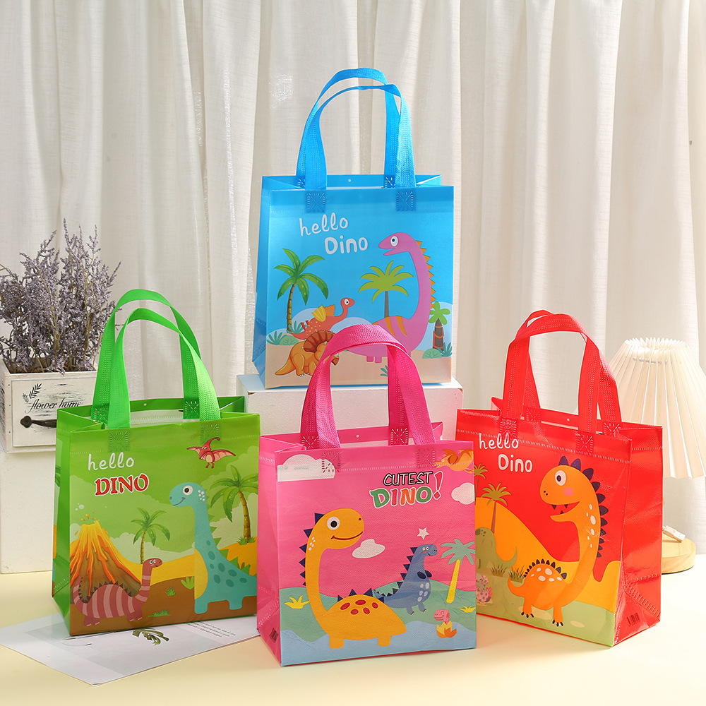 Cartoon non-woven bag dinosaur handbag children's holiday shopping bag portable toy gift bag fast food packing bag
