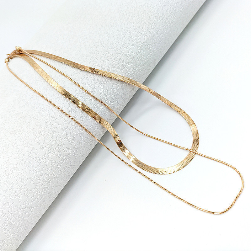 European and American cross-border bohemian style stacked flat chain European and American choker women's fashion trendy metal blade chain necklace