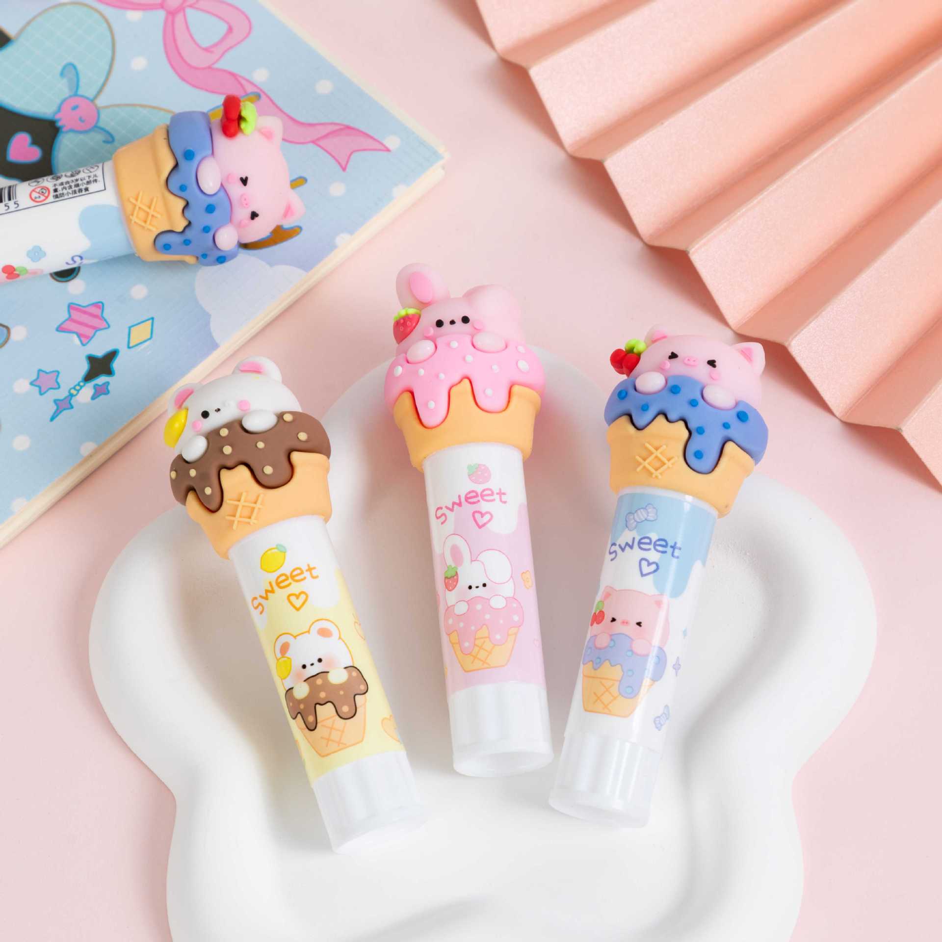 Cute ice cream creative glue stick modeling silicone head student glue stick PVA upgrade high viscosity Jane Dan Wen Chuang