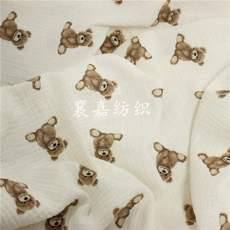 ins Explosions Bear Double Cotton Gauze Crepe Baby Bedding Clothes Fabric