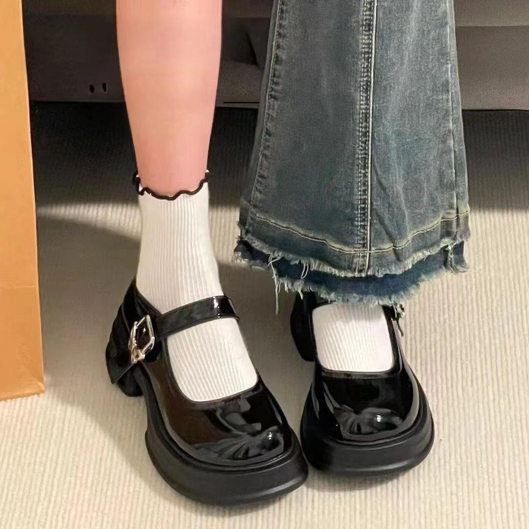 增高夏季黑色圓頭jk日系厚底法式高跟小皮鞋女春秋復古瑪麗珍單鞋