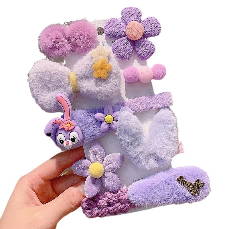 Girls' hairpin autumn and winter plush bangs side clip headdress children's hair accessories little girl baby cute hairpin