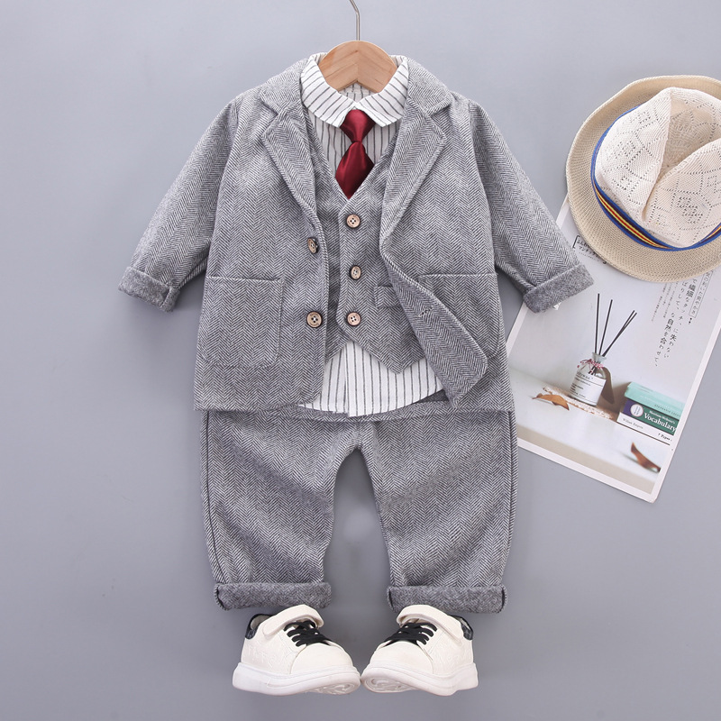 Boys and Girls spring and autumn suit suit 2024 new children's shirt four-piece suit spring and autumn children's one-piece delivery