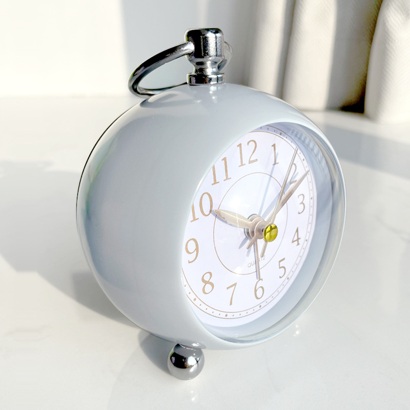 Factory direct metal silent alarm clock with night light spherical bronzing clock face students Children's desktop alarm clock