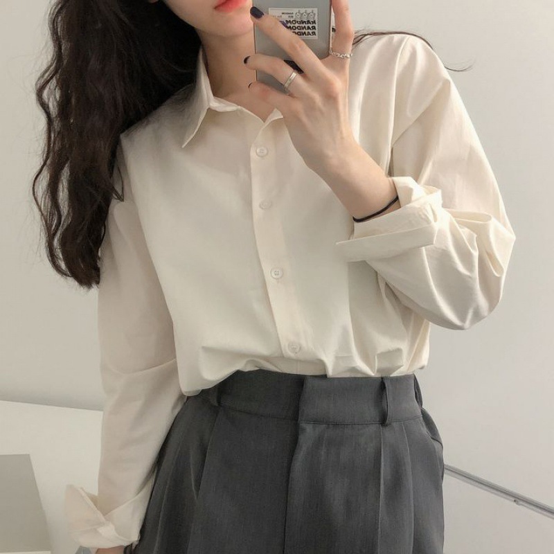 Spot Spring and Autumn New Solid Color Korean Style Long Sleeve Shirt Women's Design Sense Niche All-match Casual Shirt Jacket