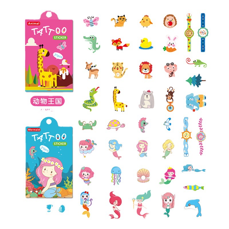 Children's Cartoon Tattoo Sticker Set Japanese and Korean Small Fresh Mermaid Princess Tattoo Sticker Animal Temporary Tattoo