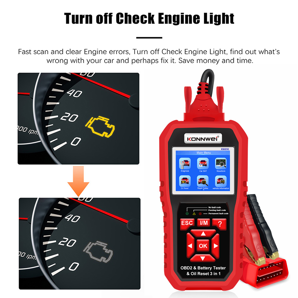 2023 new KONNWEI KW890 car scanner battery tester oil reset special function