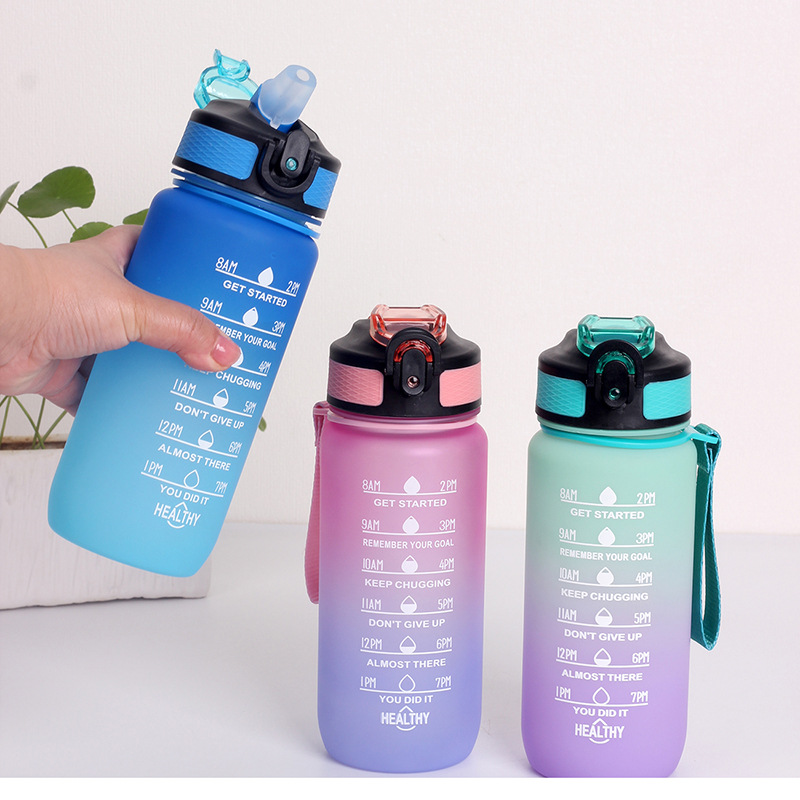 600ml gradient cup water cup with handle elastic lid space cup plastic water cup sports outdoor water cup